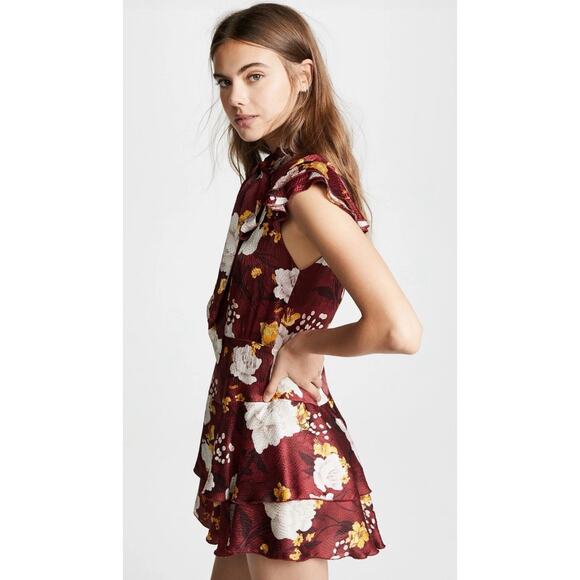 Alice + Olivia Dresses & Skirts - Alice + Olivia Lashay Tie Neck Ruffle Silk Mini Dress Floral Size 8